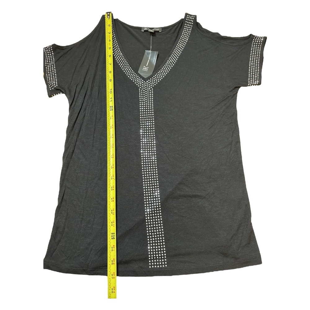 NWT INC International Concepts Black Cold Shoulder Blouse With Sliver Studs Sz S - Picture 6 of 9